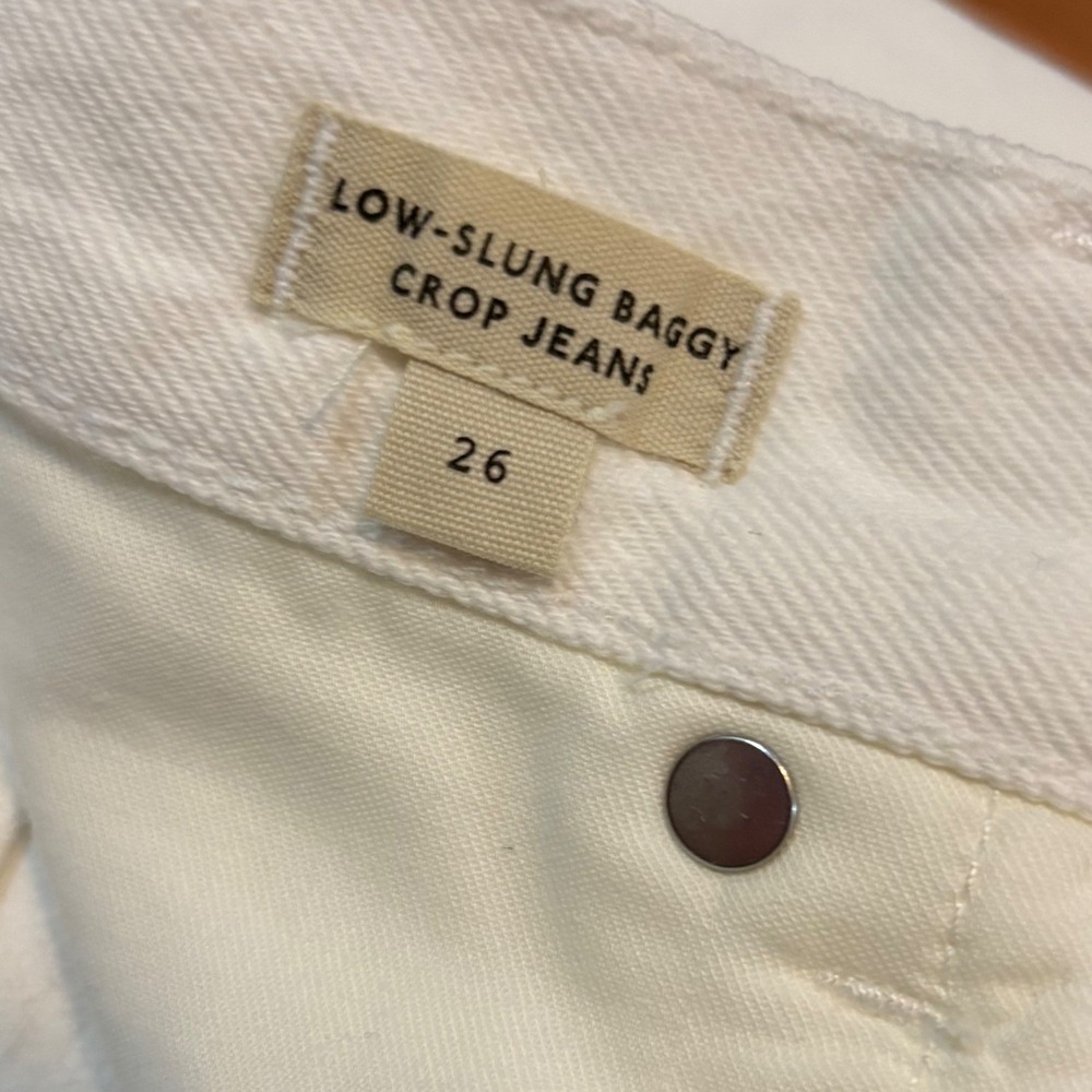 Madewell Crop Jeans Womens 26 White Low Slung Baggy Denim Raw Hem Button Fly NWT - Picture 3 of 9